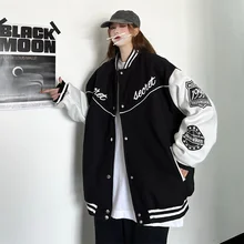 

American Baseball Jacket Women's 2022 New Collegiate Letters Print Design High Street Lazy Loose Green Bomber Coat