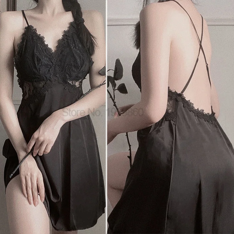 

Летняя Пижама с V-образным вырезом, кимоно, халат, сексуальная прозрачная ночная рубашка с бюстгальтерами, женское нижнее белье с открытой спиной, атласная пижама