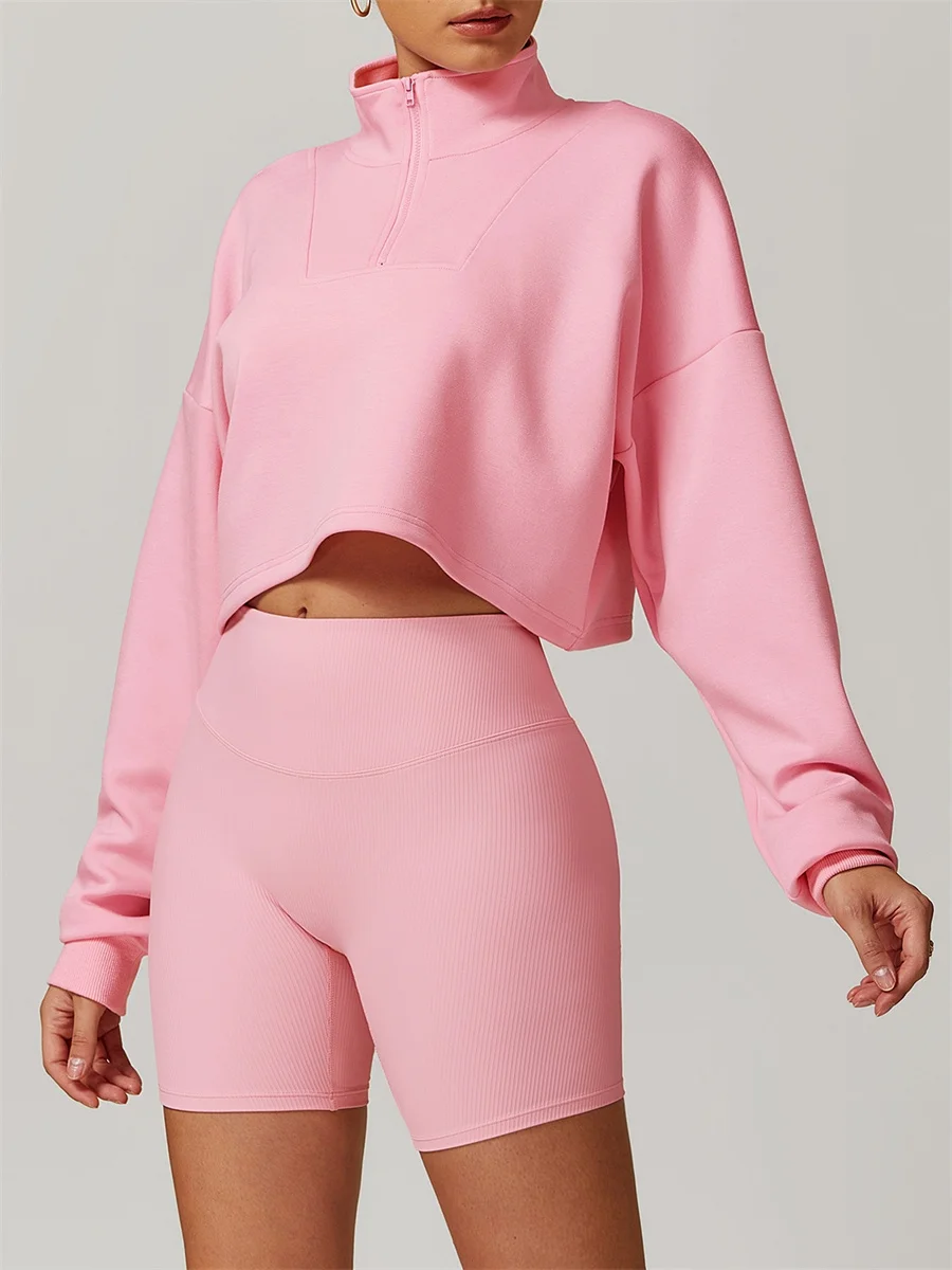 Women Sport Hoodies Long Sleeve Front Zipper Loose Yoga Coat Clothes Outerwear Running Fitness Gym Workout Top Sportswear