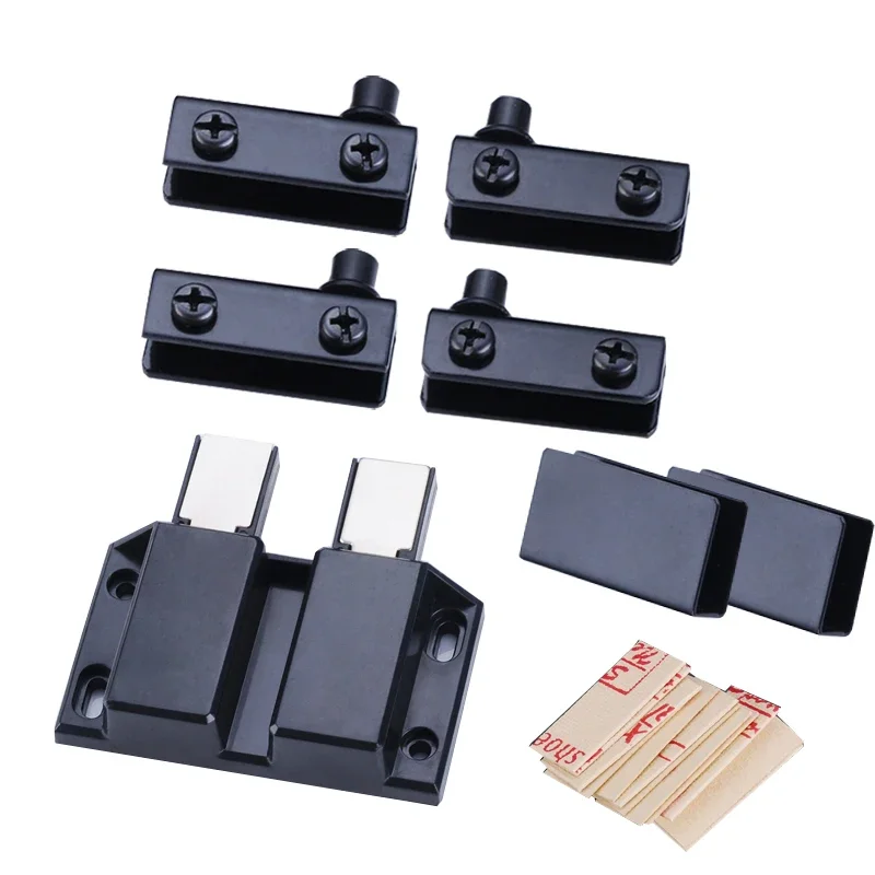2 Sets Glass Door Hinges Push to Open Swivel Rotation Axis Clamps Stainless Steel Showcase Cabinet Hinge Clips Double/Single Stainless Steel Clips