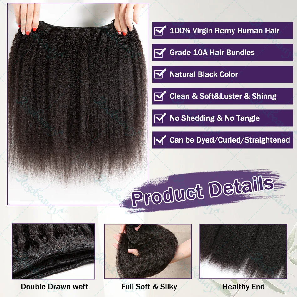 30 Inch Brazilian Raw Virgin Unprocessed Human Hair Kinky Straight 3 Bundles Yaki Straight Double Weft Bulk Braiding Hair human hair bundles