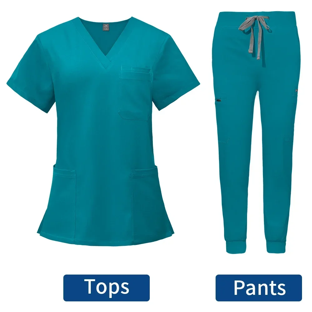 

Multicolor Scrubs Uniform Suit Short Sleeve V-neck Tops+Jogger Pants Set Nursing Uniform Women Pet Doctor Scrub Medical Workwear