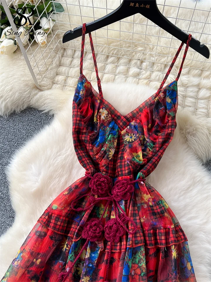 SINGREINY Senior Floral Long Dress Women V Neck 3D Flower SINGREINY Senior Floral Long Dress Women V Neck 3D Flower