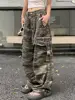 American Retro Distressed Camouflage Overalls Stylish High Street Straight Jeans Baggy Jeans Harajuku Y2k Hot Girl Trousers 1