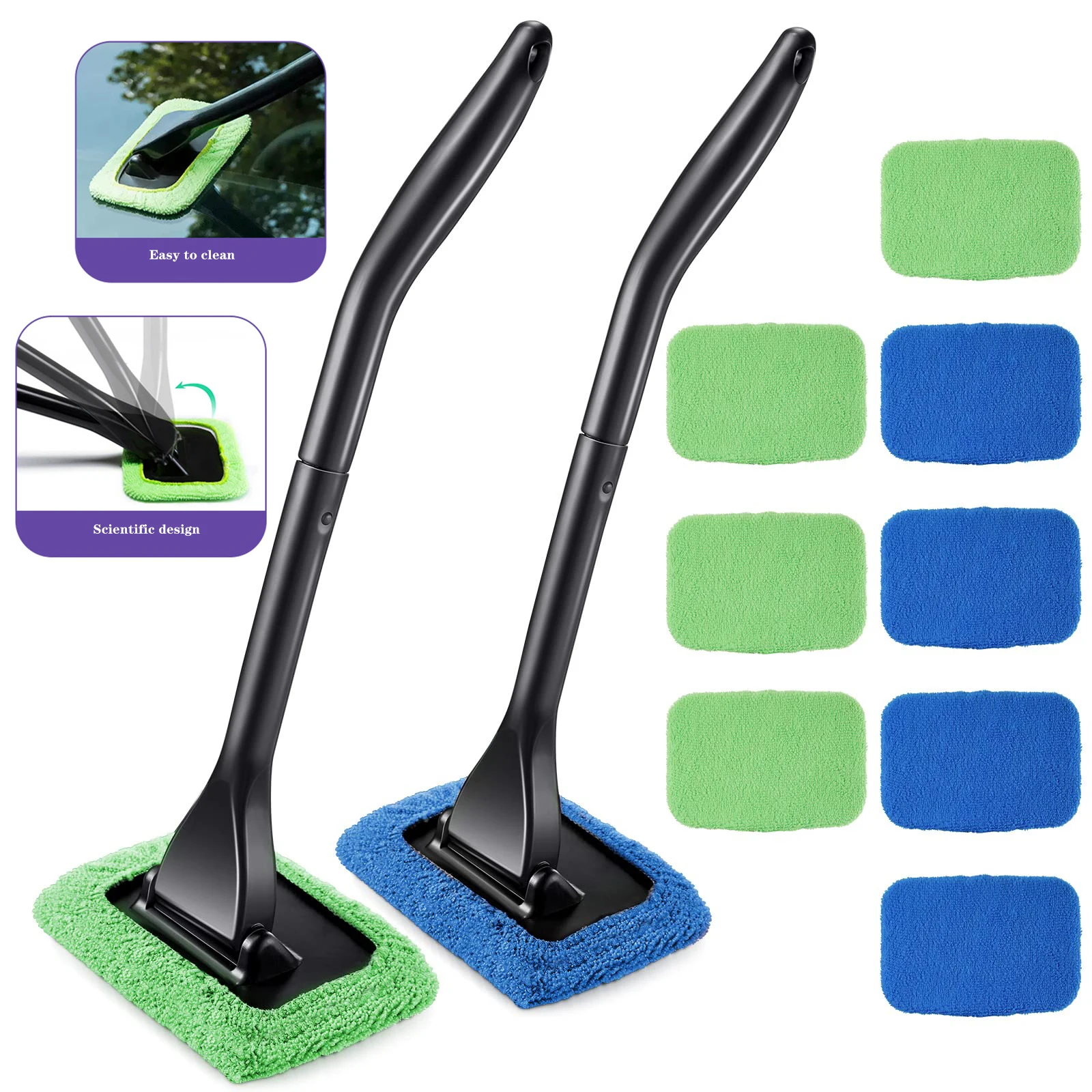 Car Window Cleaner Brush Kit 3pcs Windshield Wiper Microfiber Wiper Cleaner Cleaning Brush Auto Cleaning Wash Tool Long Handle