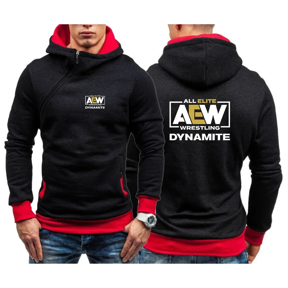 

All Elite AEW Wrestling 2024 New Brand Men Spring Autumn Casual Hoodie Sweatshirts Diagonal Zipper Pullover Fashion Designe Tops
