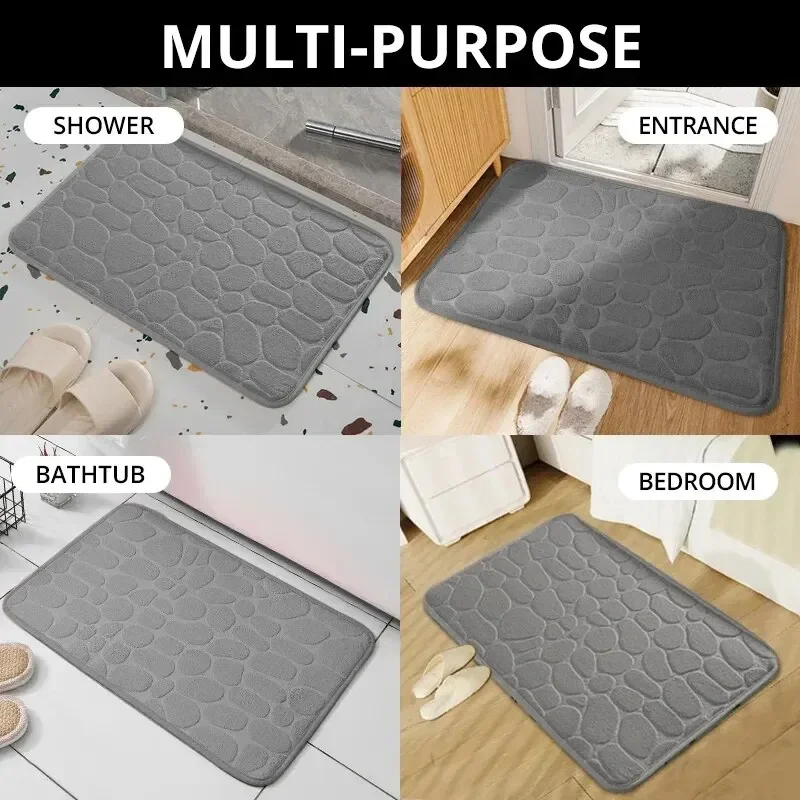 1pc Memory Foam Embossed Velvet Carpet Bathroom Living Room Non-Slip Mat Cobblestone Floor Mat Home Furnishings 2
