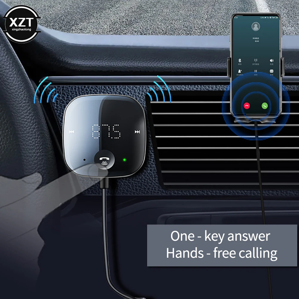Автомобильный Bluetooth MP3 приемник-модулятор, автомобильный адаптер,  передатчик Bluetooth5.0, беспроводной вспомогательный аудио FM-передатчик,  ...