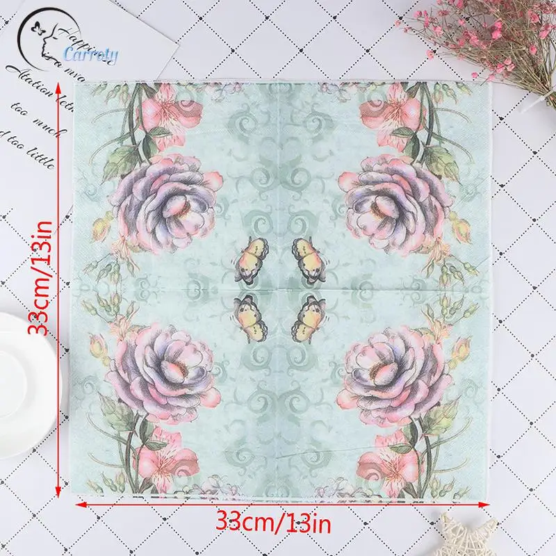 20PCS Table Paper Napkins Elegant Tissue Vintage Towel Flower Butterfly Stamp Birthday Wedding Party Home Decoration