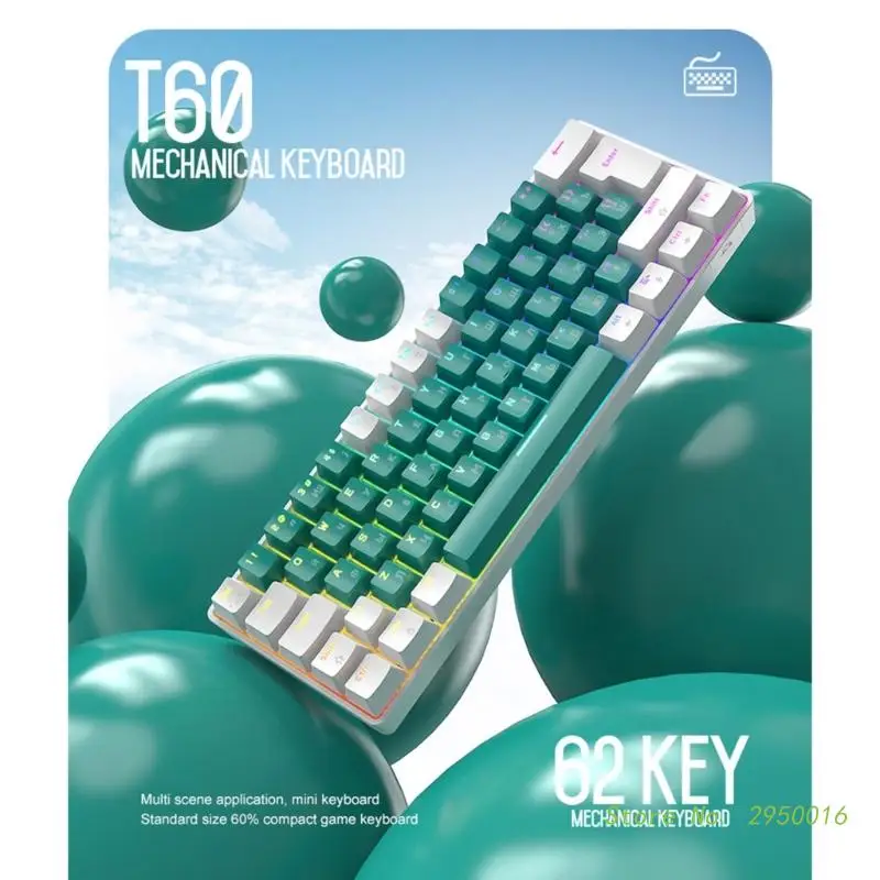

T60 62 Keys Russian Gaming Mechanical Keyboard Type-C Wired Russia Keyboard 18 Kinds RGB Backlit Modes Type-C Wired