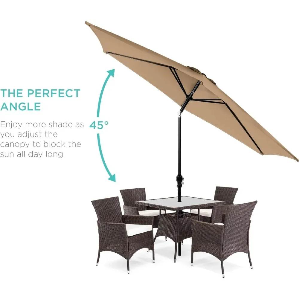 10ft Outdoor Steel Polyester Market Patio Umbrella w/Crank, Easy Push Button, Tilt, Table Compatible - Tan 2