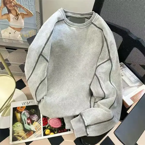 Cotton  fashion brand old washed hoodless sweater  women in spring and autumn  korean  oversized hoodie  sweatshirt