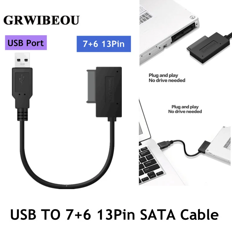 Usb 2.0 7 6 13pin Slimline Sata Adapter Cable Usb Adapter Pc 6p 7p Cd Dvd Sata Aliexpress
