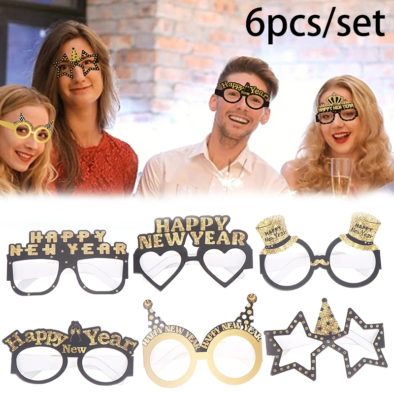 Party Photo Props Happy New Year Paper Glasses Eyeglasses Frame Photo Props Family Eve Christmas Party Decorations Funny Photo Booth Props