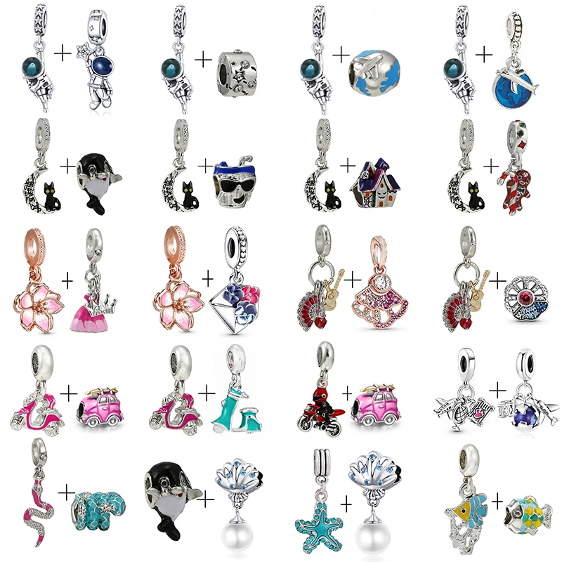 

2Pcs/Lot Various accessories marine universe land cat&Dolphin Pendant Butterfly DIY fine beads Charm Fit Original Charm Bracelet
