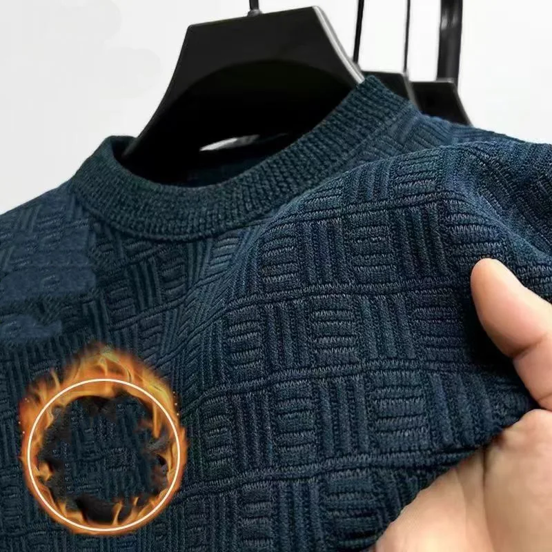 

Winter New Vintage Solid Fleece Men's Pullovers Long Sleeve O-Neck Knitting All-match Plus Size Tops Casual Fashion Men Clothing