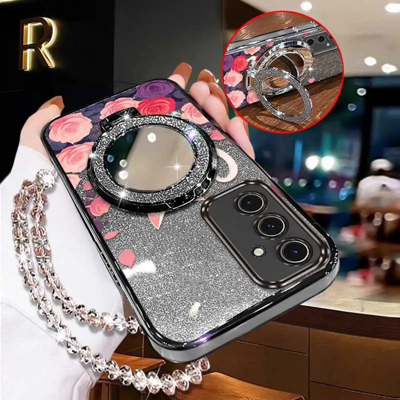 Elegant Pink Rose Phone Case Set with Lanyard and Stand (3-Piece Collection)