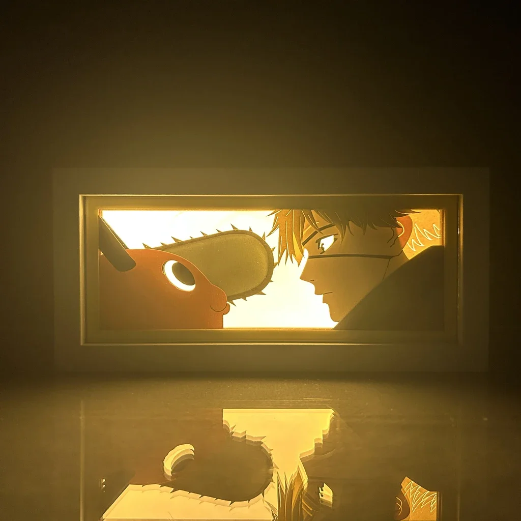 Paper Cut Shadow Box Chainsaw Man Denji X Pochita Led Light Box for Room Decor Lightbox Kid Birthday Gift Anime Table Lamp Power 2