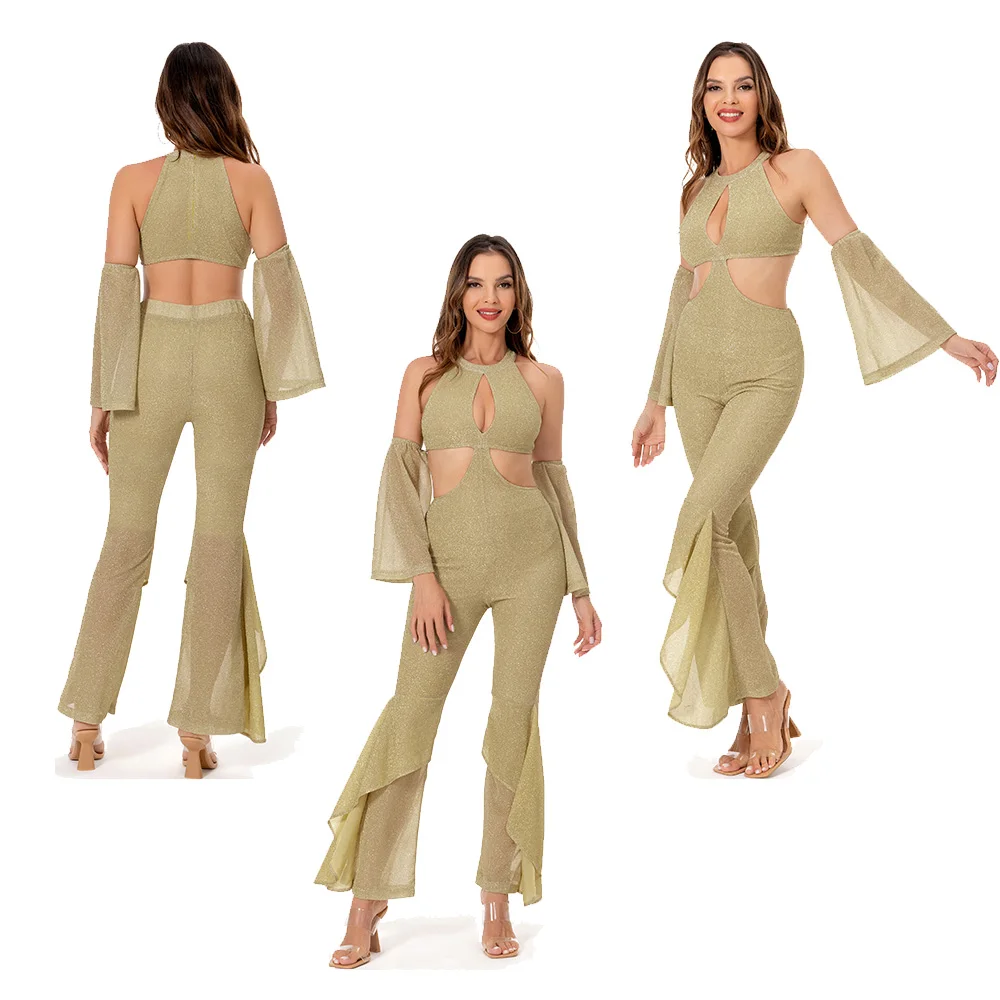 

1970s Retro Vintage Disco Jumpsuit Cosplay Costume Steampunk Medieval Women Flares Pants Outfits Halloween Carnival Party Suit