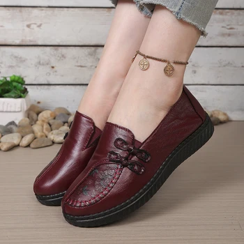 Women's leather flat shoes, spring and autumn women's loafers， single classic mom shoes, anti-slip comfortable and free shipping 1