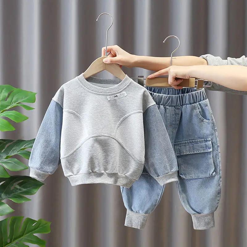 2-8 Yrs Baby Boys Fashion Clothing Sets Spring Autumn Children's Denim Korean Style Suit for Kids Two-piece Top + pant Set kids clothes