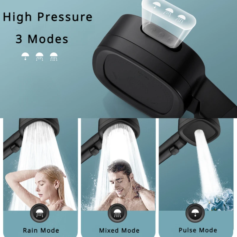 3 Modes Shower Heads High Pressure Water Saving Showerhead with Hose Adjustable One-Key Stop Water Sprayer Bathroom Accessories