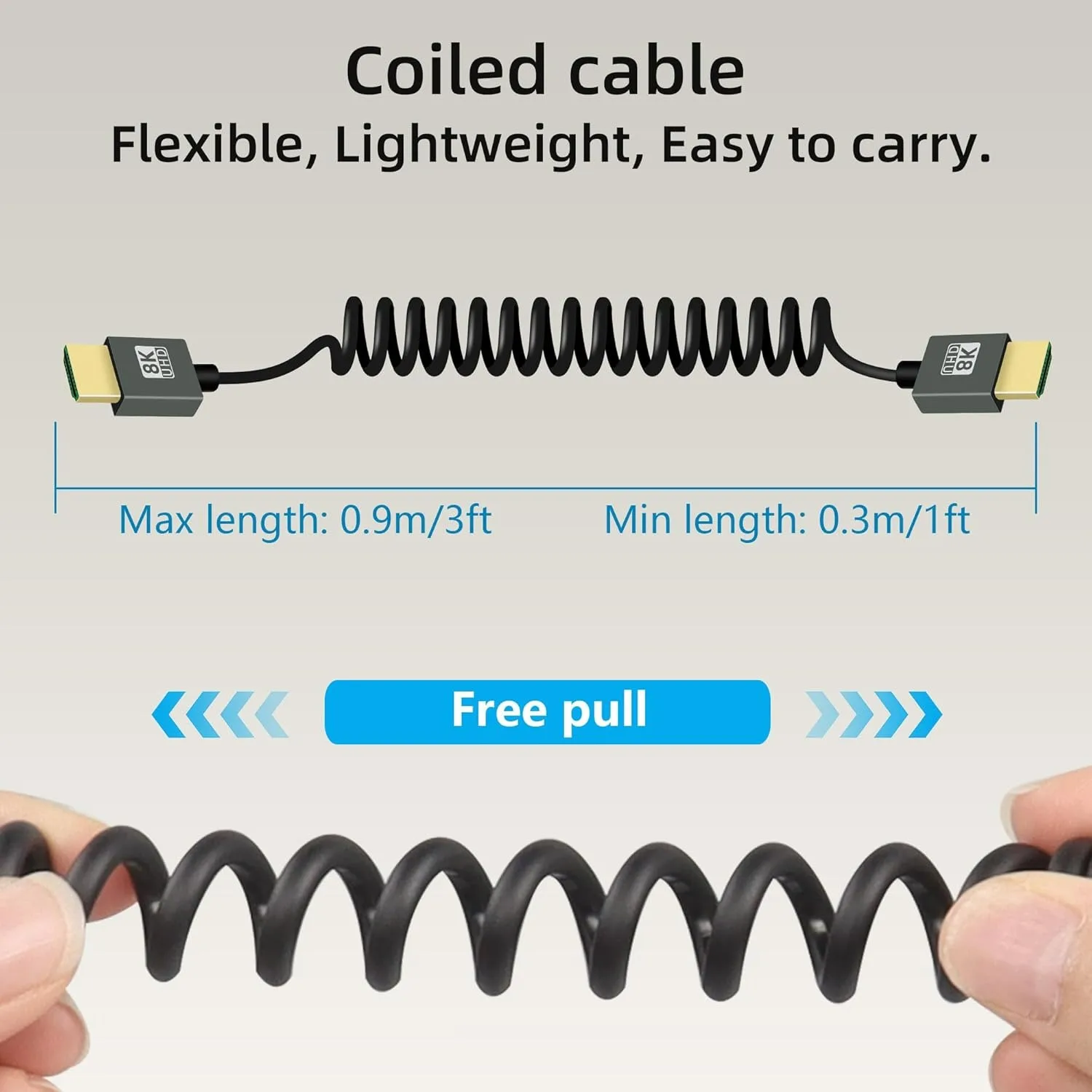 Ultra High-Speed Coiled 8K HDMI Cable with eARC and HDR Support for Cameras, Monitors, and Gaming​​