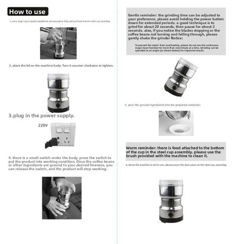 110V-220V Electric Grinder Home Coffee Kitchen Cereal Nuts Beans Spices Grains Grinder Machine Ultrafine Baby Food Pulveriz 6