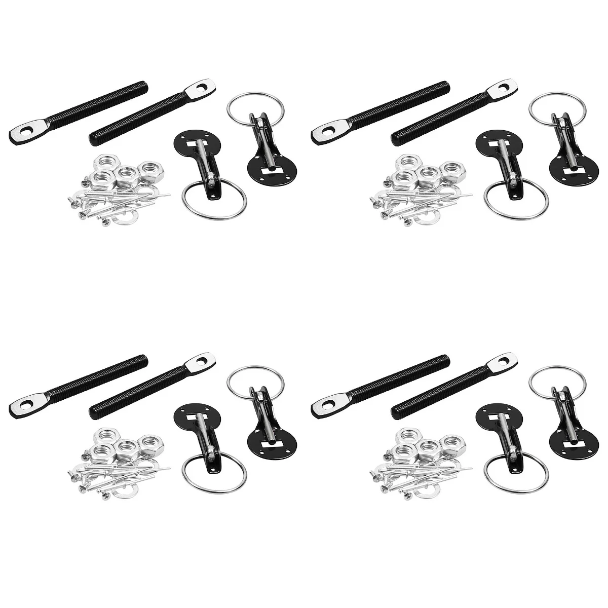 

4pcs Pulling Type Bonnet Lock Kit Aluminum Alloy Universal Engine Hood Lock Car Modification Supplies (Black)