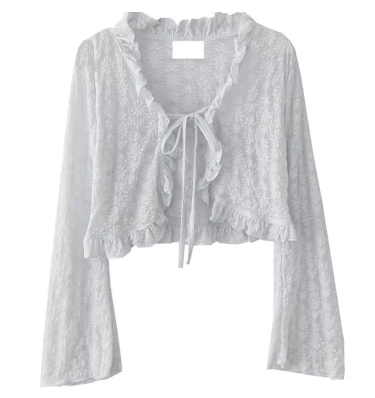 H379 blue fungus edge strap cardigan