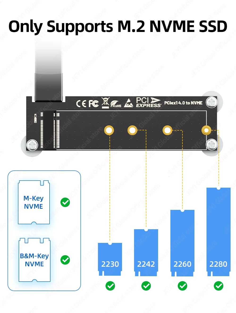 JEYI Magnetischer PCIe 4.0/3.0 X1 auf M.2 NVME-Adapter (16 Gbit/s) mit rechtwinkligem 90-Grad-Design, unterstützt 2230/42/60/80 NVME SSD – Detail 5