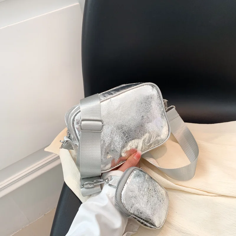 Simple Wide Strap Designer Handbags Purse PU Leather Women's Crossbody Bags 2pcs Luxury Brand Solid Color Shoulder Bag