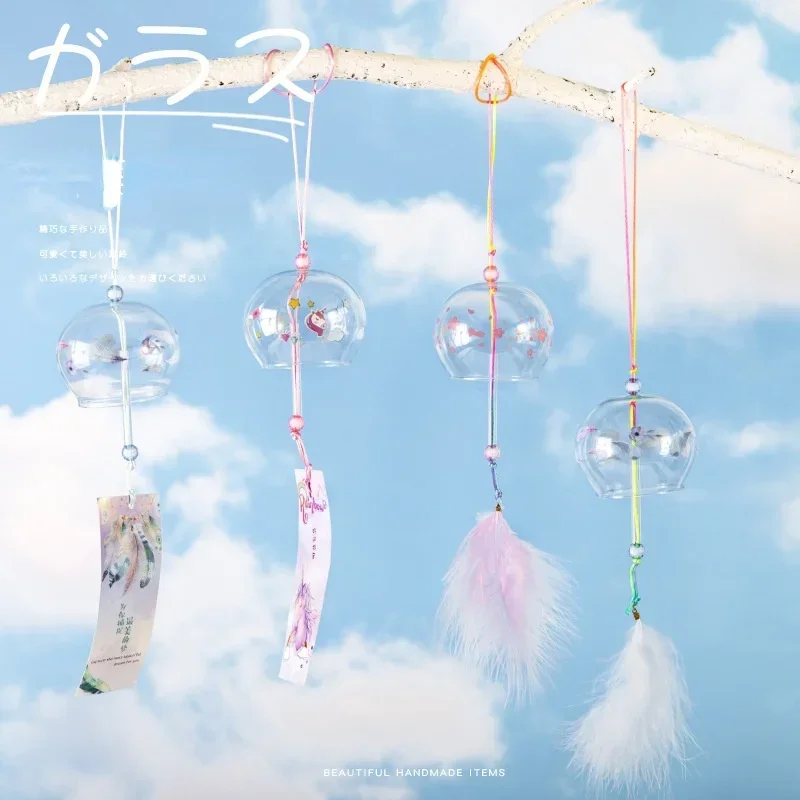 1pcs Japanese Lovely Wind Chime Home Door Creative Gift Student Bell Handmade Glass Furin Home Kitchen Decor Cherry Blossom