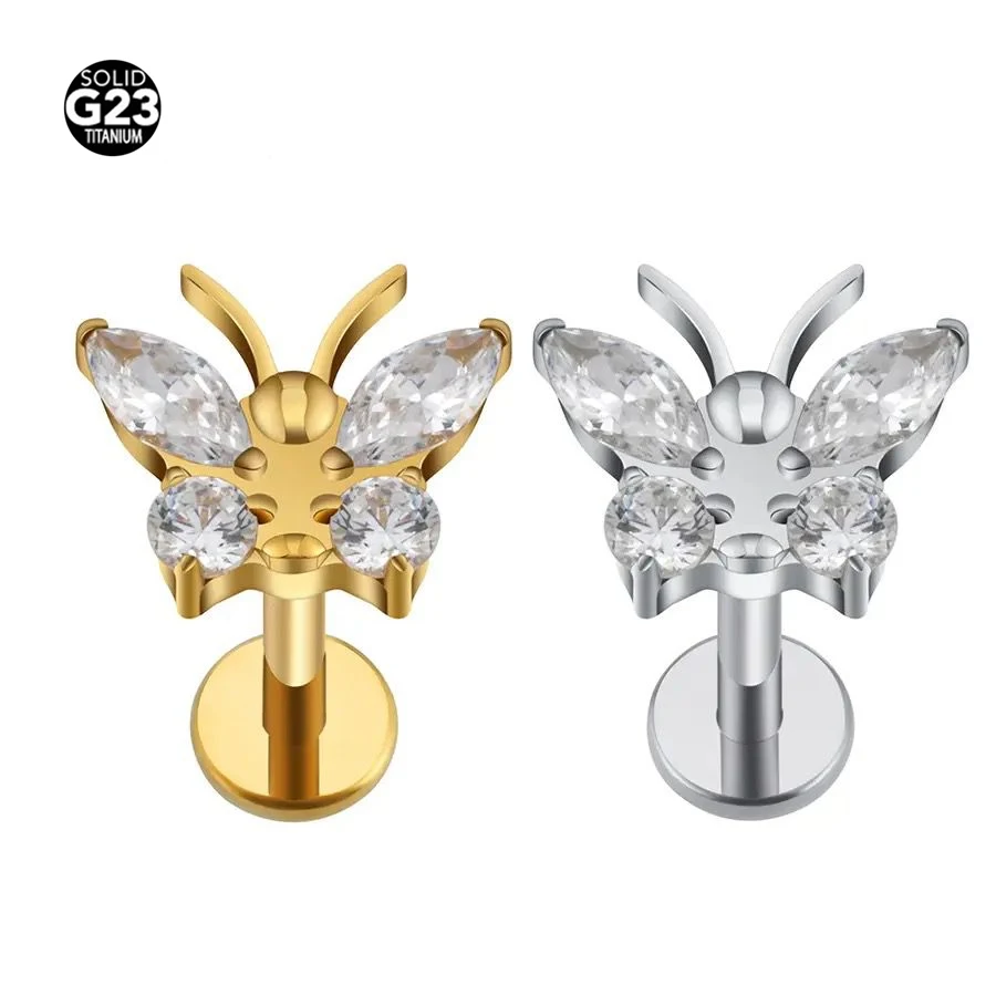 

1Pc F136 Titanium Tragus Earring Ear Stud Crystal Zircon Butterfly Cartilage Helix Medusa Monroe Jewelry 16G Labret Piercing Lip