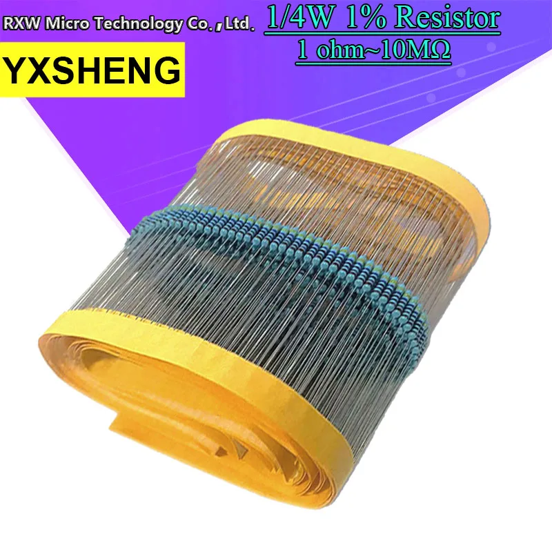 100PCS metal film resistor 1/4W 1% 100R 220R 1K 1.5K 2.2K 4.7K 10K 22K 47K 100K 100 220 1K5 2K2 4K7 Ohm resistance 1R~22M