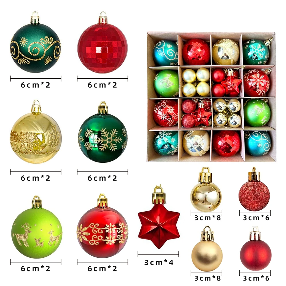 thumbnail image 1 of 44 bolas navideñas, 3 cm, 6 cm, bolas de adorno mixtas mate y brillante para adornos colgantes de árboles de Navidad, plástico irrompible, 1 of 5