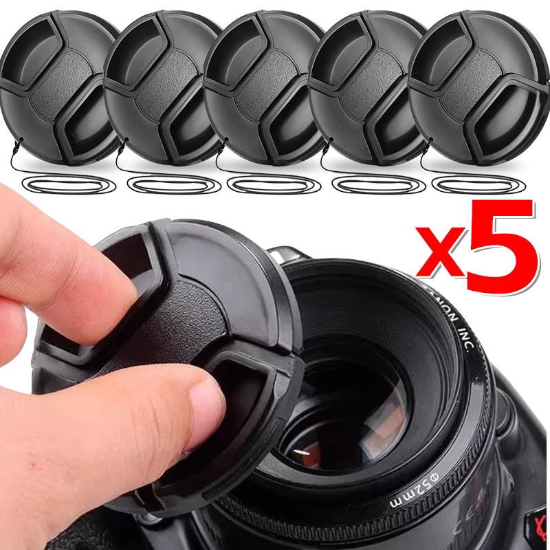 Universal Camera Lens Cap with Hanging Strap For Canon Nikon Sony Fuji Olympus DSLR Camera Lenses Cover 49/52/55/58/62mm 1-5Pcs
