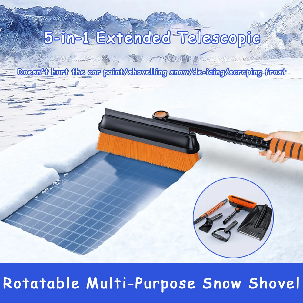 Retractable Car Winter Ice Remover Brush Shovel Set for Easy One-Step Snow Cleaning - Ice Removal Tool with Comfortable Handle