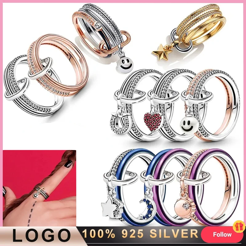 Hot Original Logo 100% 925 Silver Popular Women's ME Lucky Bottle Cap Combination Set Logo Ring DIY Light Luxury Charm Jewelry брелок my lucky charm корги динозаврик металл