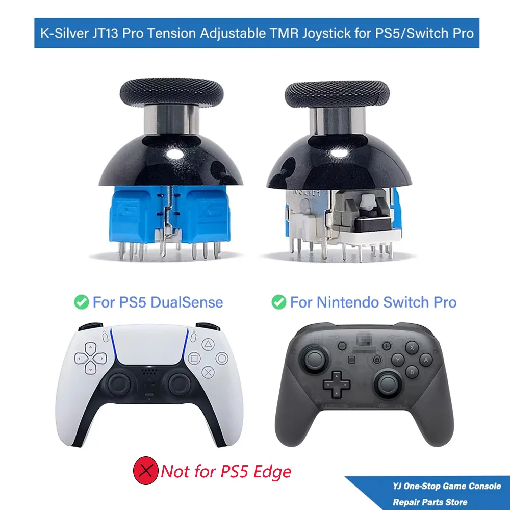 K-실버 JT13 프로 JT13-009 320 ° PS4, PS5, 스위치 프로, Xbox, Xbox 엘리트 1 교체용 텐션 조절 가능 TMR 조이스틱, 드리프트 없음