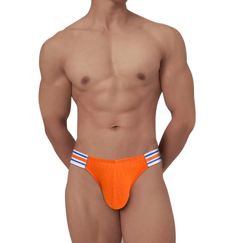 Men Thong Swimming Trunks Trendy Splicing Briefs Bikini Quick Drying Breathable Swimsuit Low-waisted Sports Bathing Suit