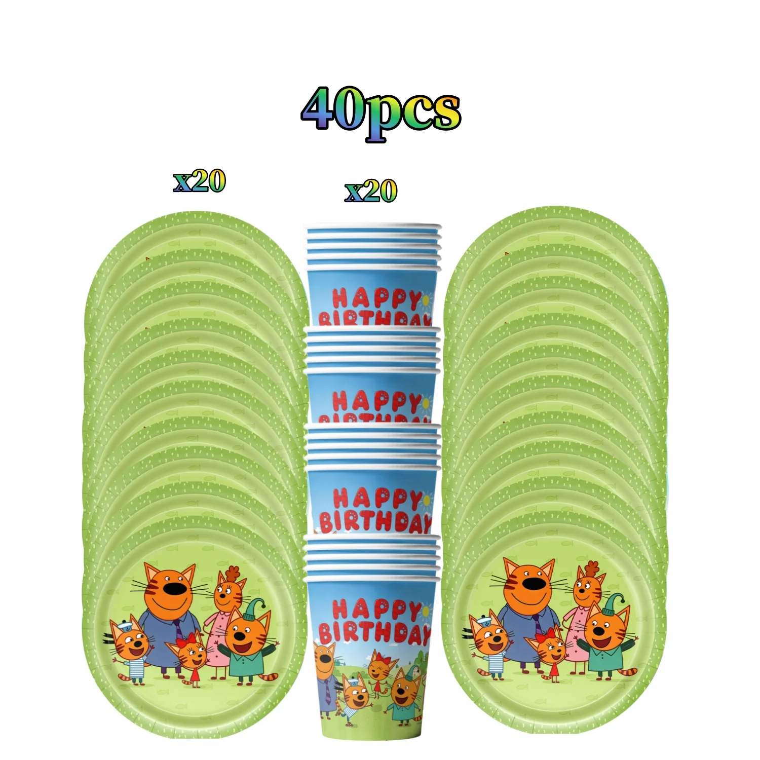 Three Little Kittens Birthday Party Decoration Set – Tableware, Tablecloth, Plates, Cups, Napkins, and Cake Decor