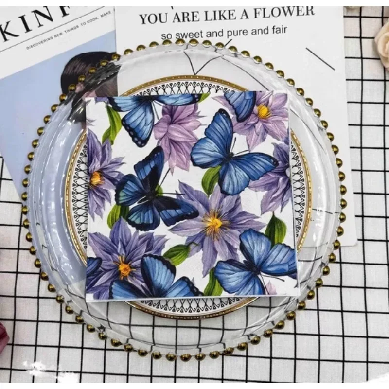 Paper Napkins 20pcs 33cm 2-Ply Oil Painting Butterfly Flower Printed Party DIY Decoupage Tissue Paper Decoration