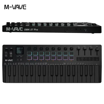 M-VAVE SMK-37 PRO MIDI Keyboard: 37 Keys, Built-In Sound Source, Wireless Compatible & 16 Pads for Multi-System Connection