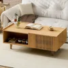 Fluted Coffee Table, Mid Century Modern Center Coffee Table with Cabinet Doors, Modern Farmhouse Coffee Table for Living Room 1