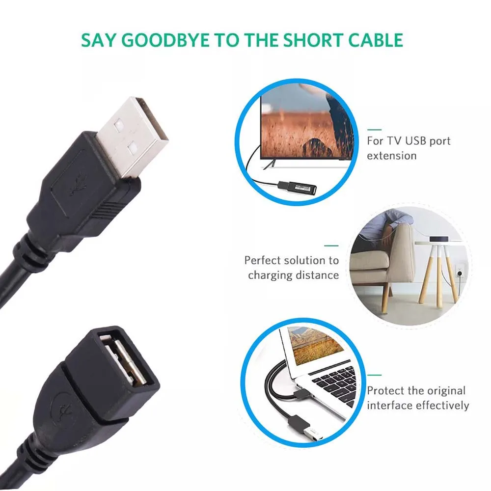 USB 2.0 연장 케이블 USB 포트 보호기 고속 유형 A USB 2.0 남성-여성 케이블 연장 코드 20CM PC 노트북 용