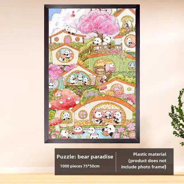 1000 Piece Sakura Panda Wooden Puzzle - Eco Friendly Animal Jigsaw For Adults & Teens