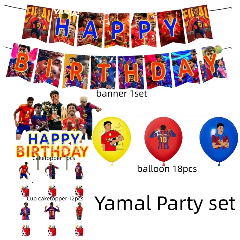 Yamal Football Star Birthday Party Decoration Fans Banner Balloon Cake Topper Soccer Holiday DIY Decor