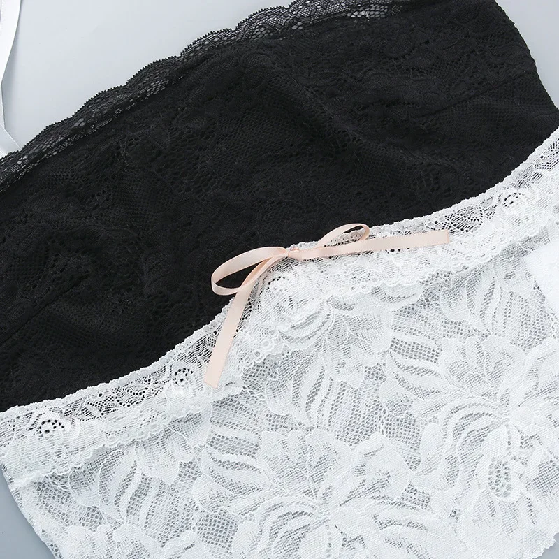Halter Lace See-Through Crop Top Ruffled Contrast Tank Top - Y2K Fashion Patchwork Strapless Sexy Contrast Cropped Top