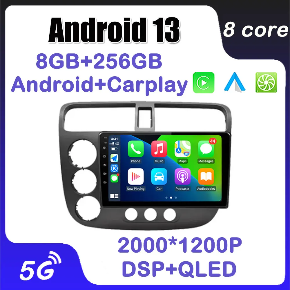 

4G LTE Android 13 для Honda Civic 7 2000-2006, автомобильное радио, видео, мультимедийный плеер, навигация GPS DSP IPS BT 5G WIFI
